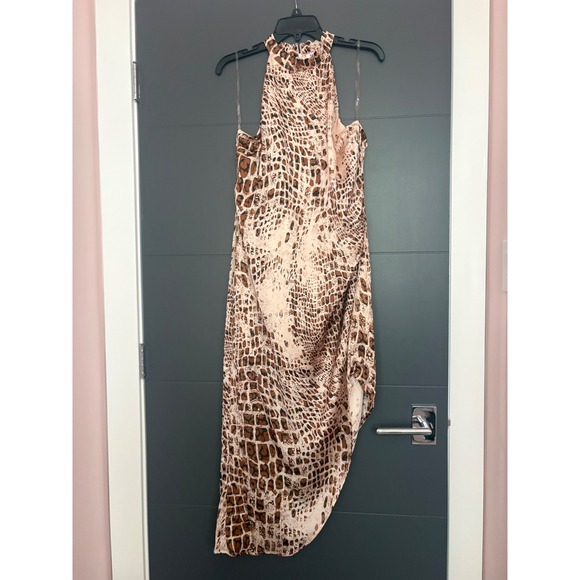 ANDREE BY UNIT Dresses & Skirts - Andree by Unit Animal Print Halter Midi Dress Asymmetrical Hem Brown Tan Large